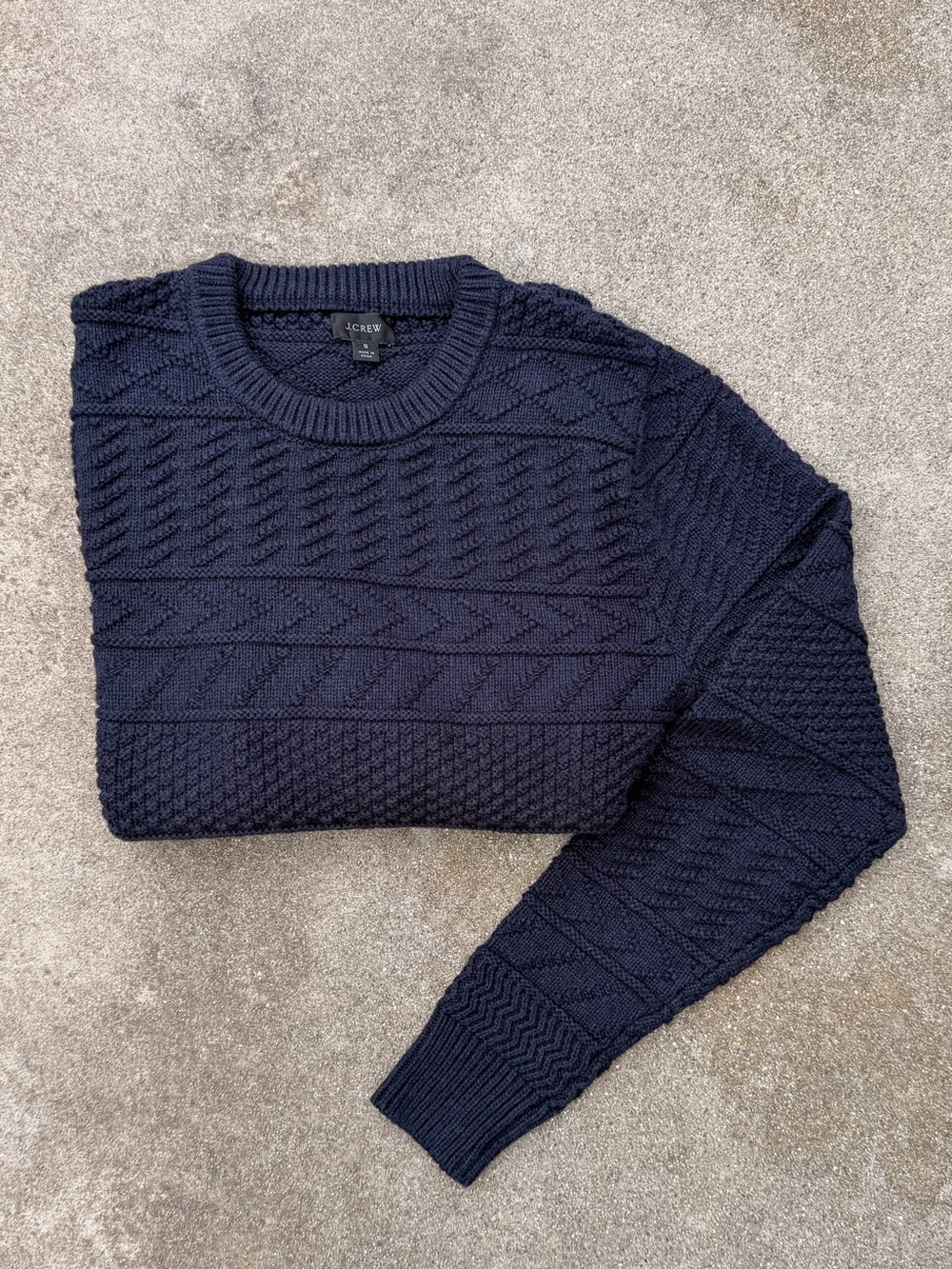 J. Crew Navy Textured Cable Crewneck Sweater